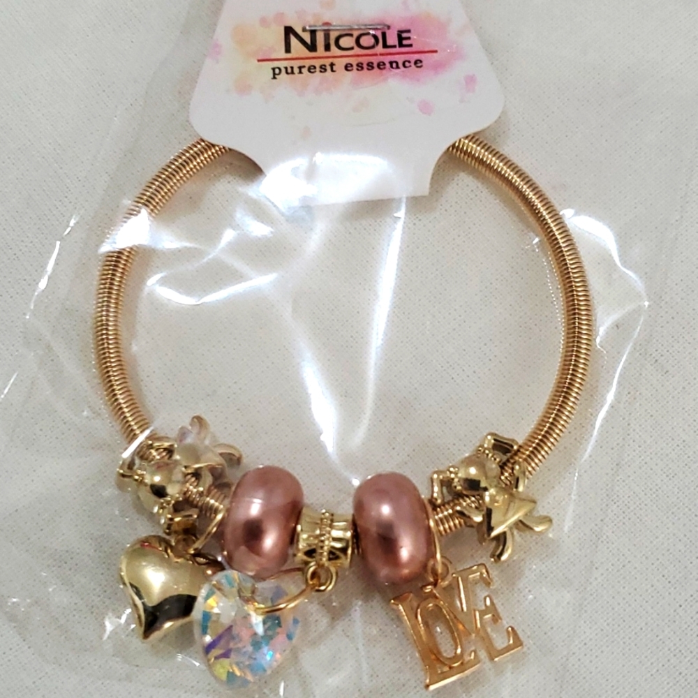 Pink  or White Gold Tone Variety Charm Bracelets